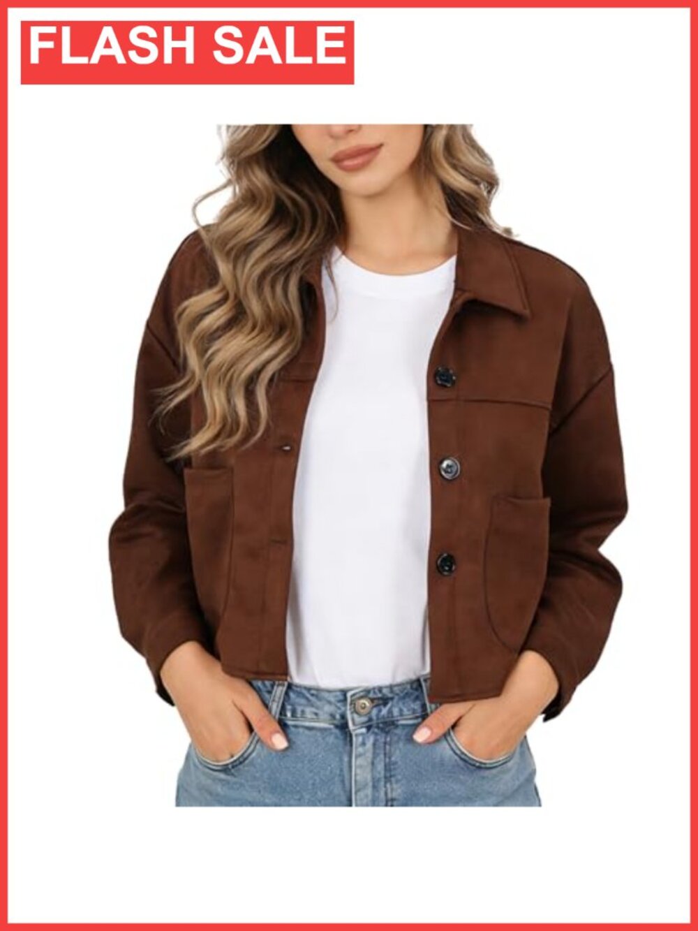Faux Suede Cropped Jacket Lightweight Casual Coat Fall Winter